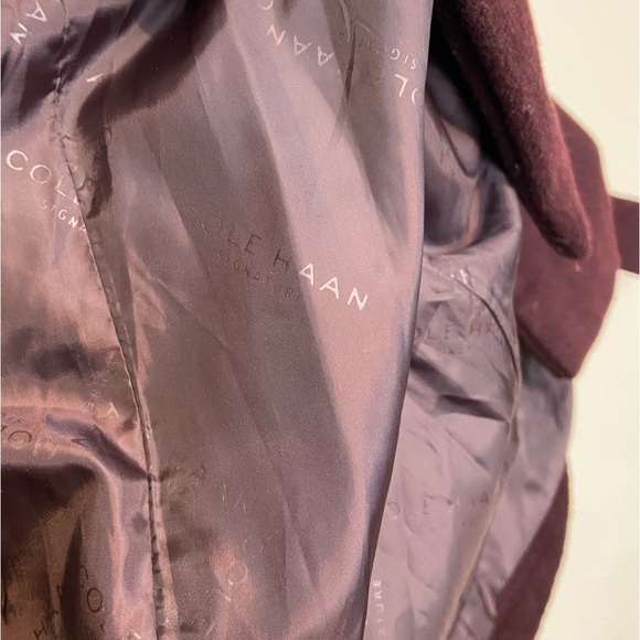 Cole Haan Signature Asymmetrical Wool Blend Wrap Coat – Burgundy Wine, Size 8 - Picture 8 of 10